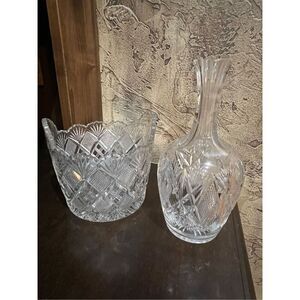 George Duncan EAPG Cut Crystal Vase and Ice Bucket Heavy Pressed Glass Set